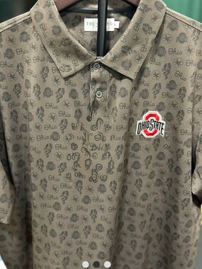 Ohio State The Caring Caddy Men's Polo Shirt in Taupe with Embroidered Logo